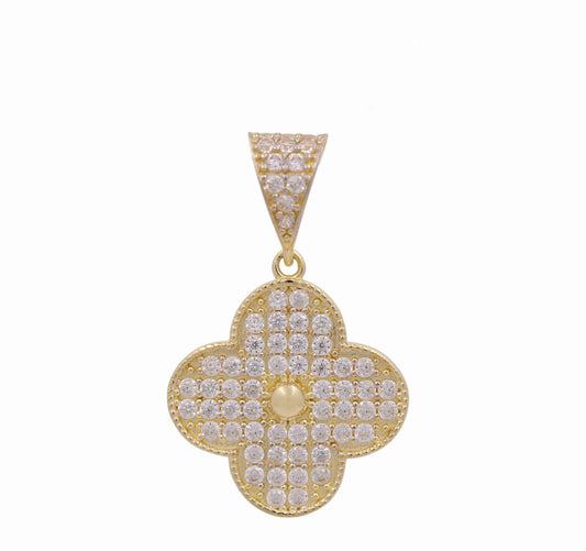 14K Yellow Gold Flower Pendant with White Cz / Weight: 2.1 GR / COPD4FL-2