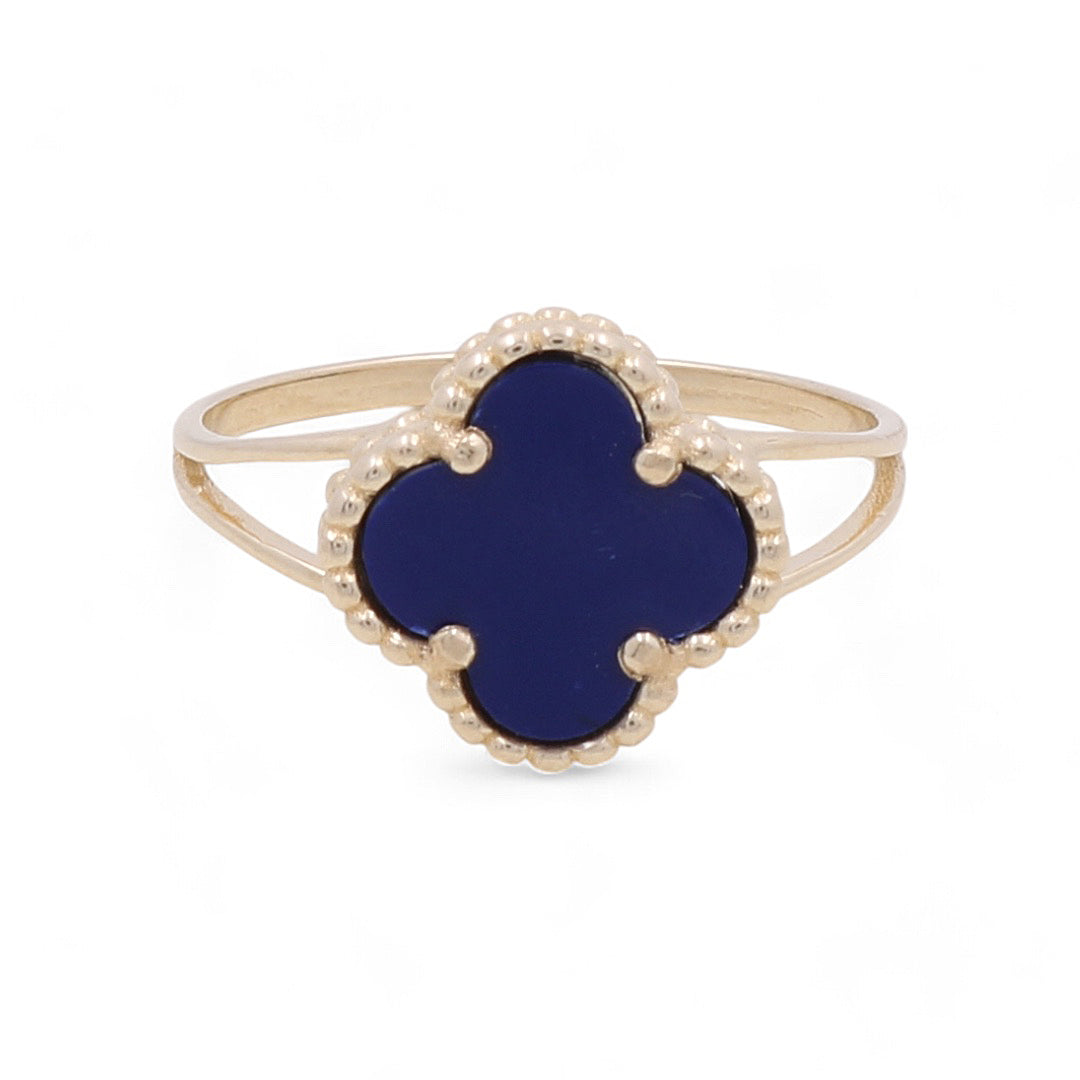 14K Yellow Gold Women’s Fashion Blue Clover Ring / Weight: 2.1 GR / BOWR4CLV-14