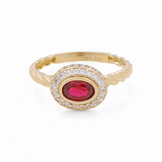 14K Yellow Gold Fashion Women's Ring with Red Cz / Size: 8 / Weight: 2.4 GR / CPWR4FS-19
