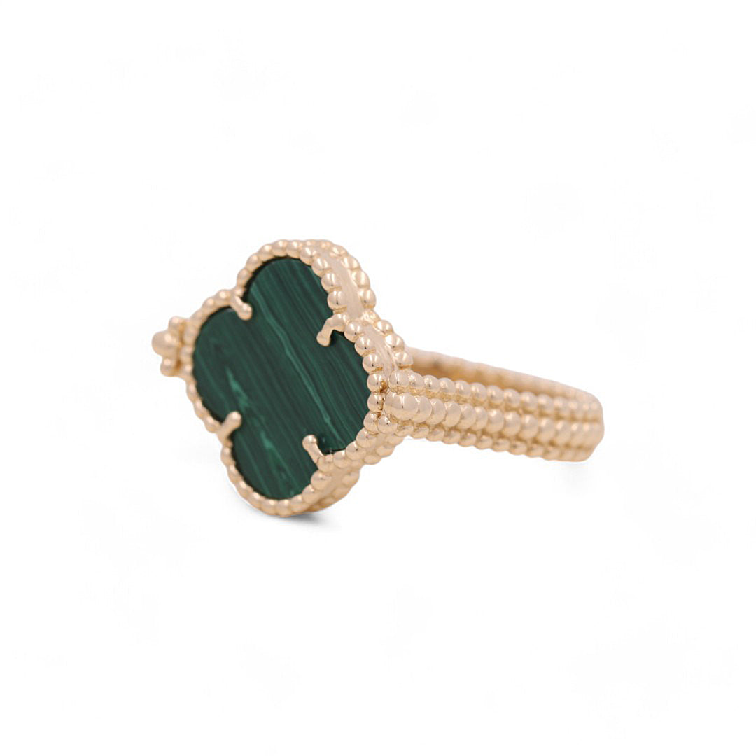 14K Yellow Gold Reversible Gold/Green Clover Women's Ring with Cz / Size: 9 / Weight: 5.6 GR