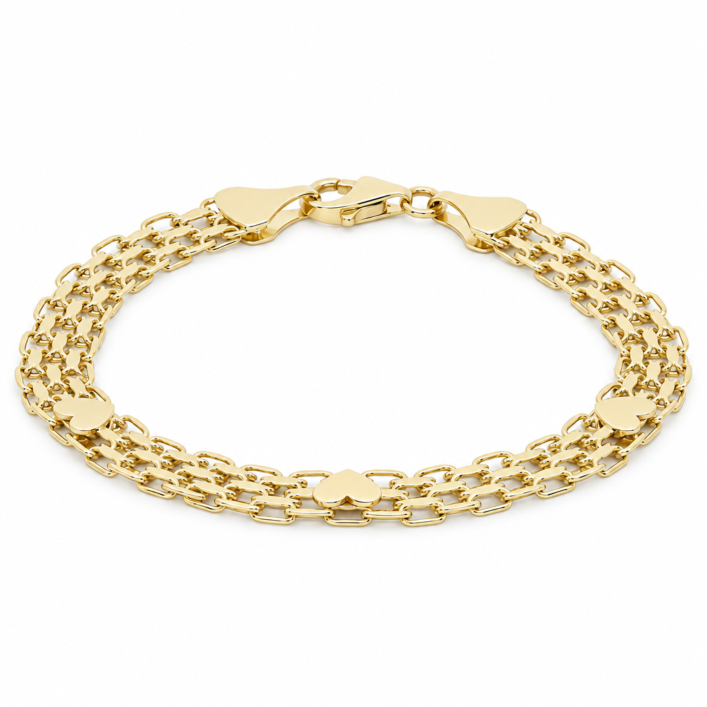 14K Yellow Gold Bismarck with Heart Women's Bracelet / Size: 7.5'' / Weight: 6.6 GR / P08S-18