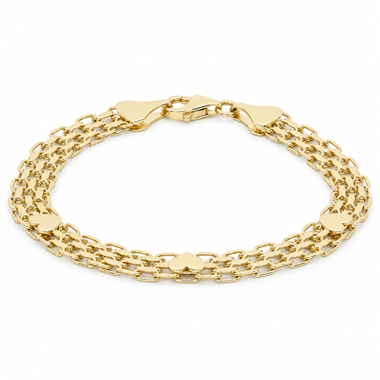 14K Yellow Gold Bismarck with Heart Women's Bracelet / Size: 7.5'' / Weight: 6.6 GR / P08S-18