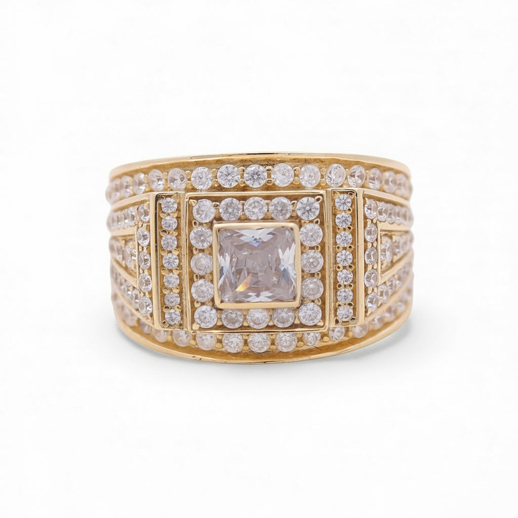14K Yellow Gold Square Men's Ring with CZ / Size 10.5 / Weight 13.1 GR / BOMR4FS-18