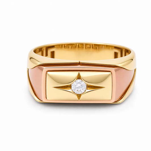 14K Yellow and Rose Gold Fashion Men's Ring with White Cz / Size: 11 / Weight: 4.3 GR