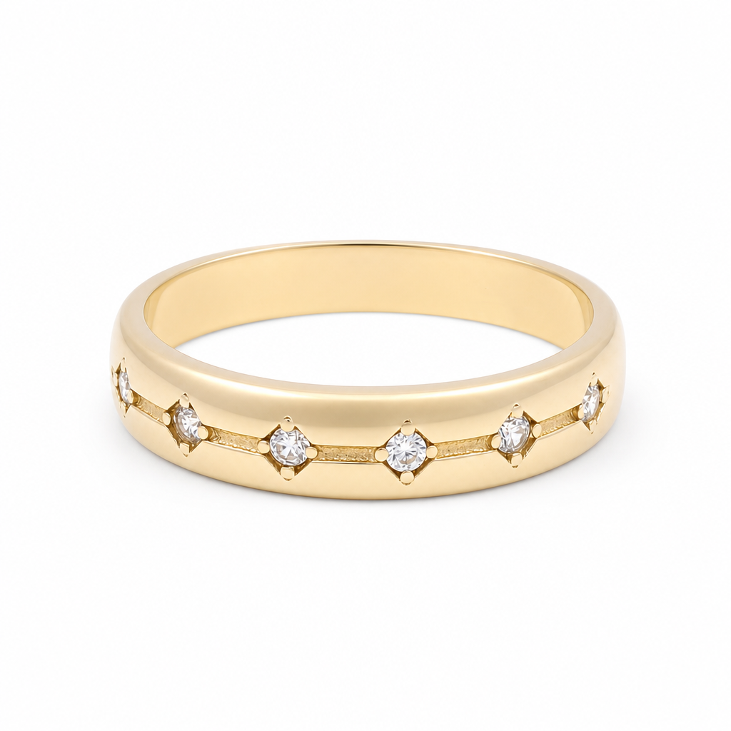 14K Yellow Gold Men’s Wedding Band / Stone: Cz / Size: 10 / Weight: 2.2 GR / IEEMWB4BS-5