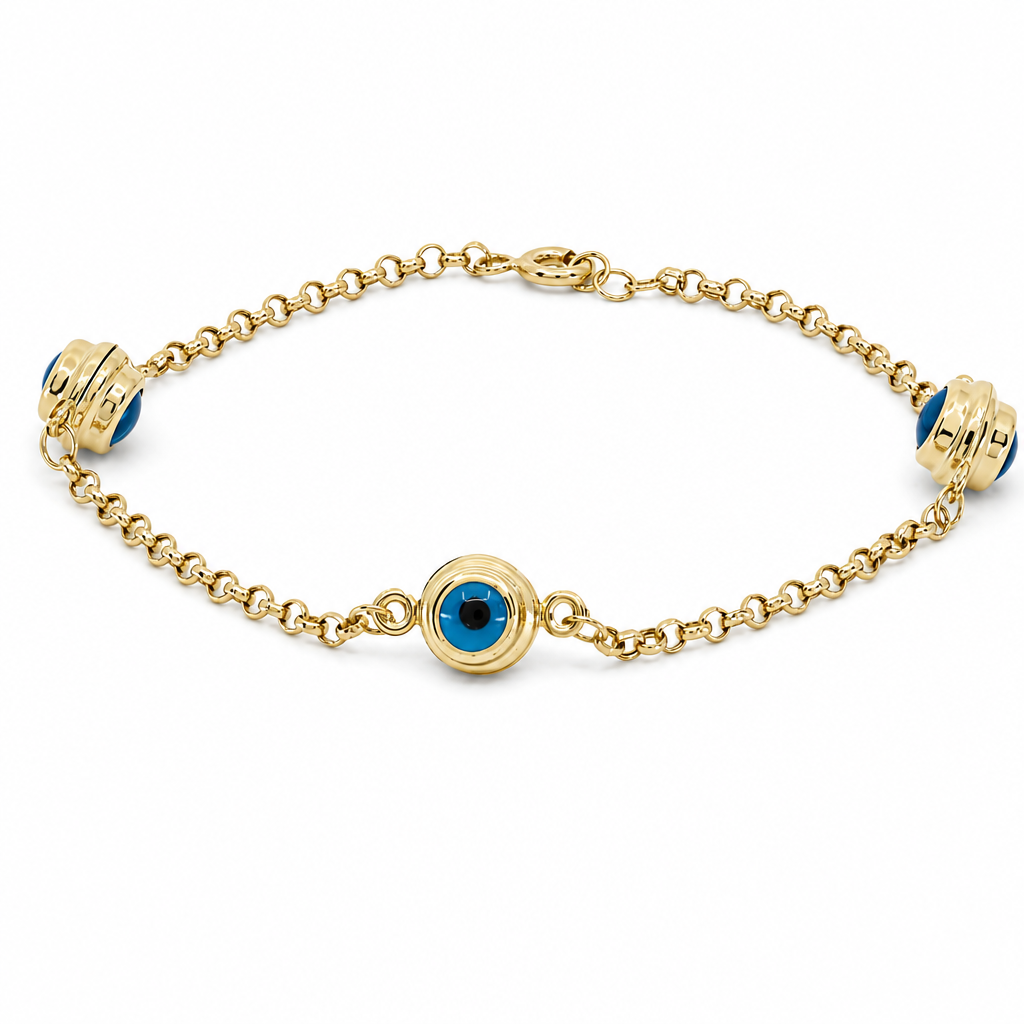 14K Yellow Gold Blue Eyes Women's Bracelet / Size: 7" / Weight: 1.8 GR / BCFWB4EY