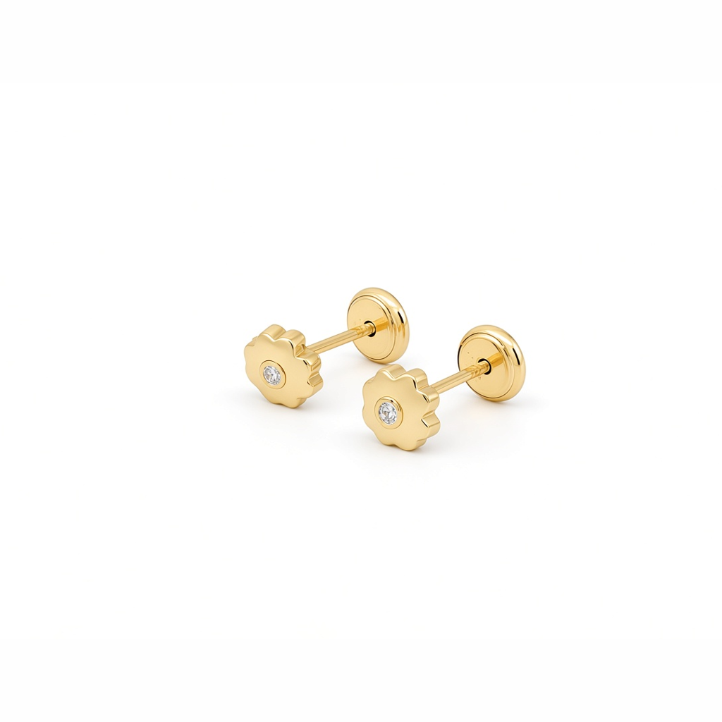 14K Yellow Gold Fashion Flower Stud Earrings / 6-823501PSF