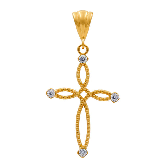 14K Yellow Gold Fashion Cross Pendant with Cz / Weight: 1.2 GR / P25-5