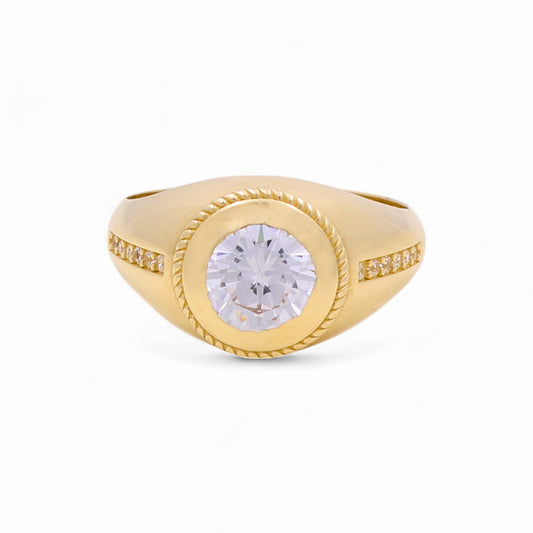 14K Yellow Gold Round Fashion Men's Ring with White Cz / Size: 10 / Weight: 4.3 GR / COMR4FS-69