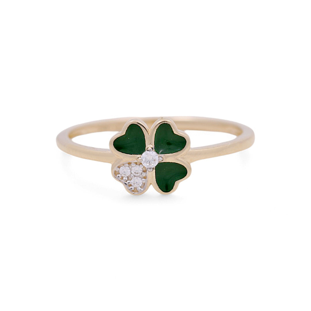 14K Yellow and Green Gold Woman’s Clover Ring / Stone: CZ / Size: 6.5 / Weight: 1.4 GR / IEEWR4CLV-1