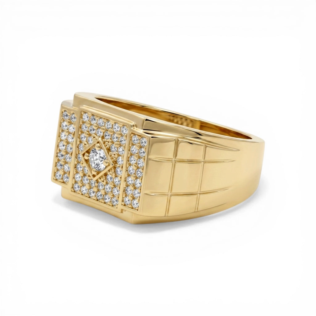 10K Yellow Gold Fashion Men's Ring with Cz / Size :11 / Weight: 12.1 GR