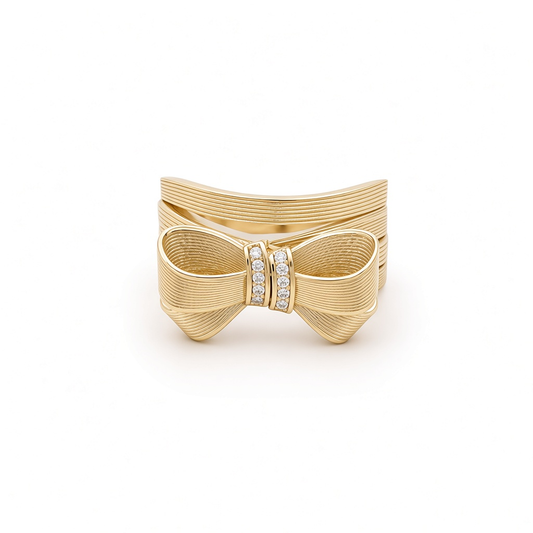 10K Yellow Gold Ribbon Women's Ring with Cz / Size: 7 / Weight: 5.2 GR / P01R-67