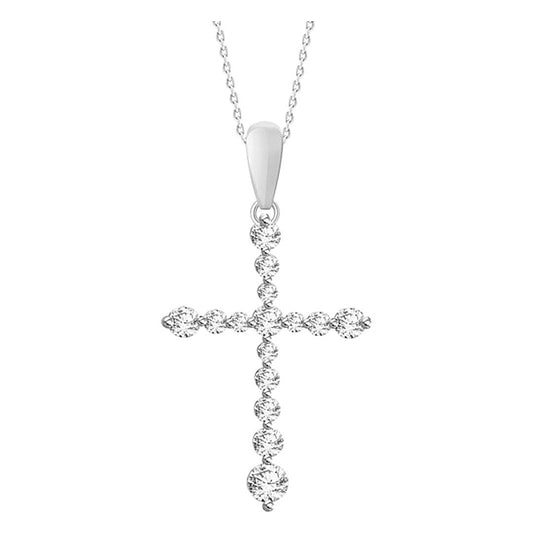 14K White Gold Diamond Necklace with Cross Pendant/ Stone: 0.25CT/ Size: 18"/ 241917W-A