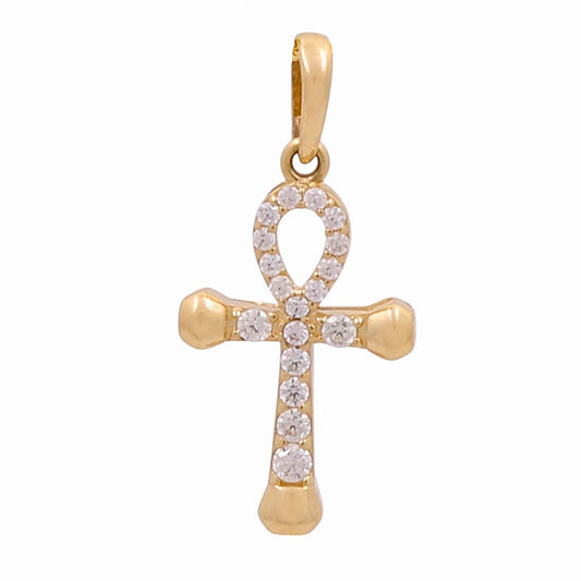 14K Yellow Gold Egyptian Cross Pendant with Cz / Weight:1 GR / 774-00136