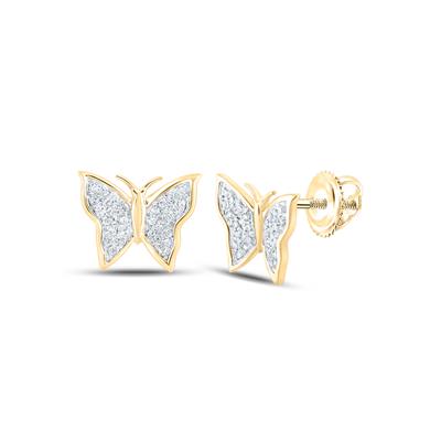 10k Yellow Gold Butterfly Diamond Earrings Stud / Stone: 1/8Ctw / 159832