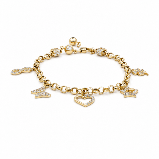 14K Yellow GoldFashion Women's Bracelet with Charms  / Size: 8'' / Weight: 7gr / CCFWB4FS-11
