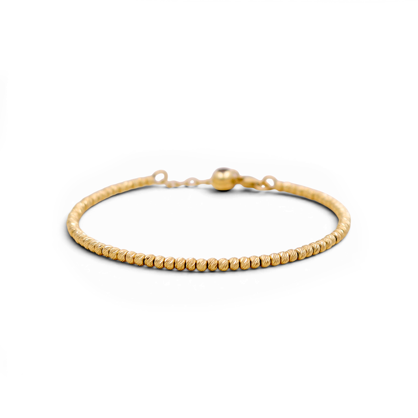 14K Yellow Gold Semisolid Diamond Cut Balls Bangle Bracelet / Weight: 4.7 GR