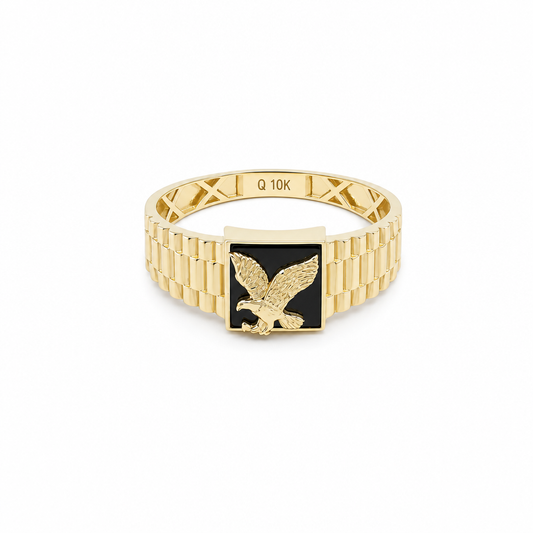 10K Yellow Gold Men's Eagle Ring with Onyx Stone / Size: 11.5 / Weight: 2.8 GR / CQMR0EG-3