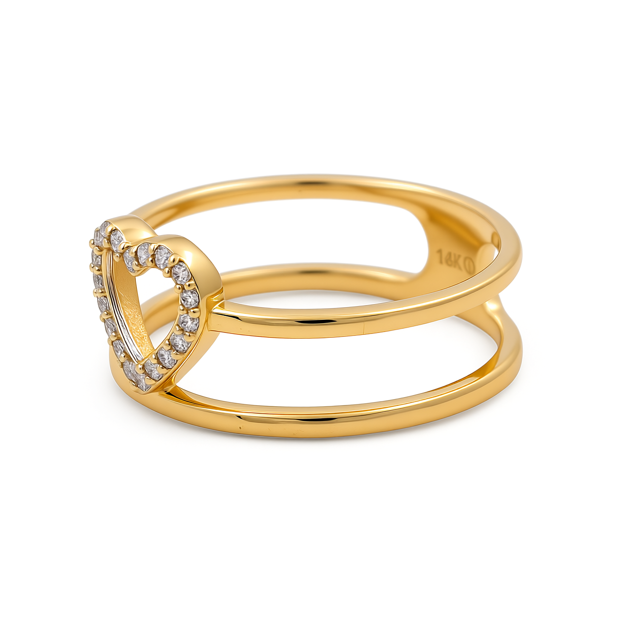 14K Yellow Gold  Heart Women's Ring with Cz / Size: 7 / Weight: 2.5 GR / CEEWR4HR-7