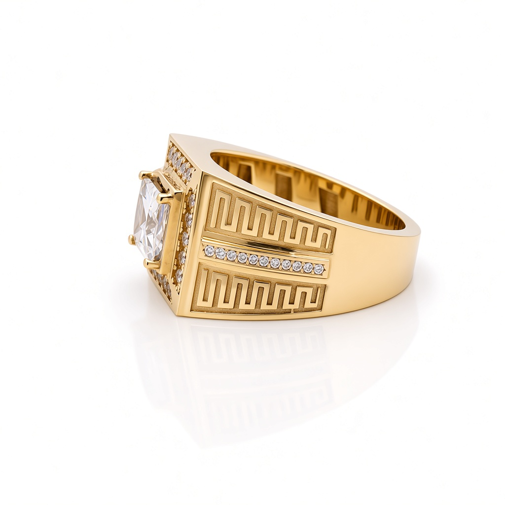 14K Yellow Gold Square Men's Ring / Size: 11 / Weight: 12.7 GR / BOMR4FS-17