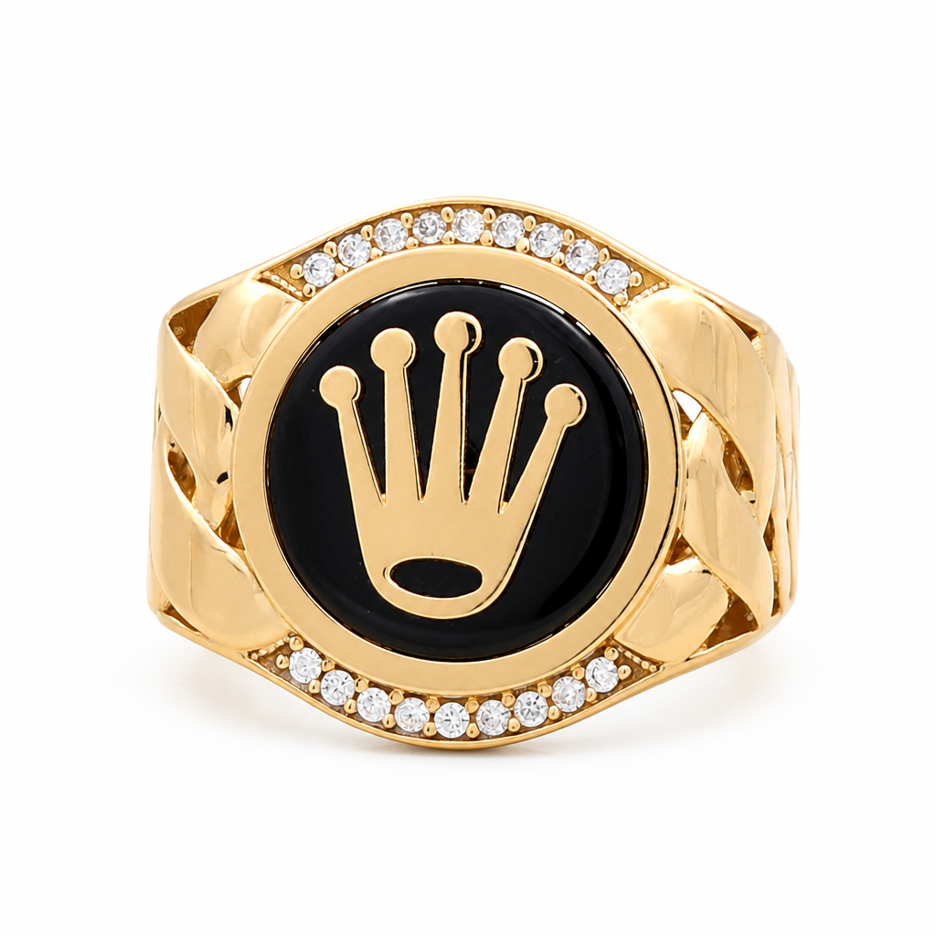 14K Yellow Gold RX Men's Ring with Onyx and Cz / Size: 10.5 / Weight: 9.4 GR / DQMR4RX-2
