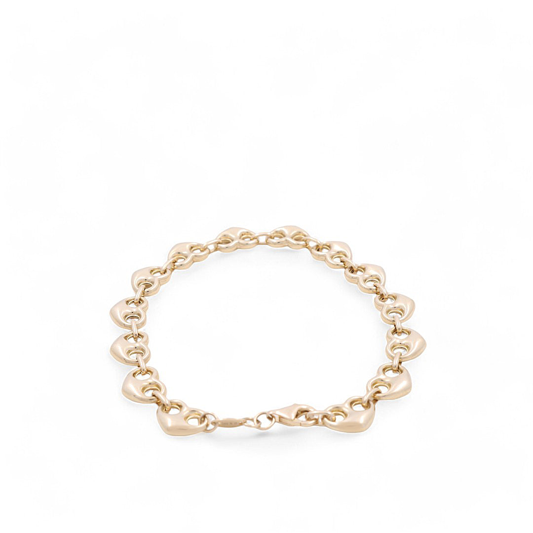 14K Yellow Gold Fancy Anklet Bracelet with Heart / Size: 7.5" / Weight: 5.8 GR / CCWB4HR