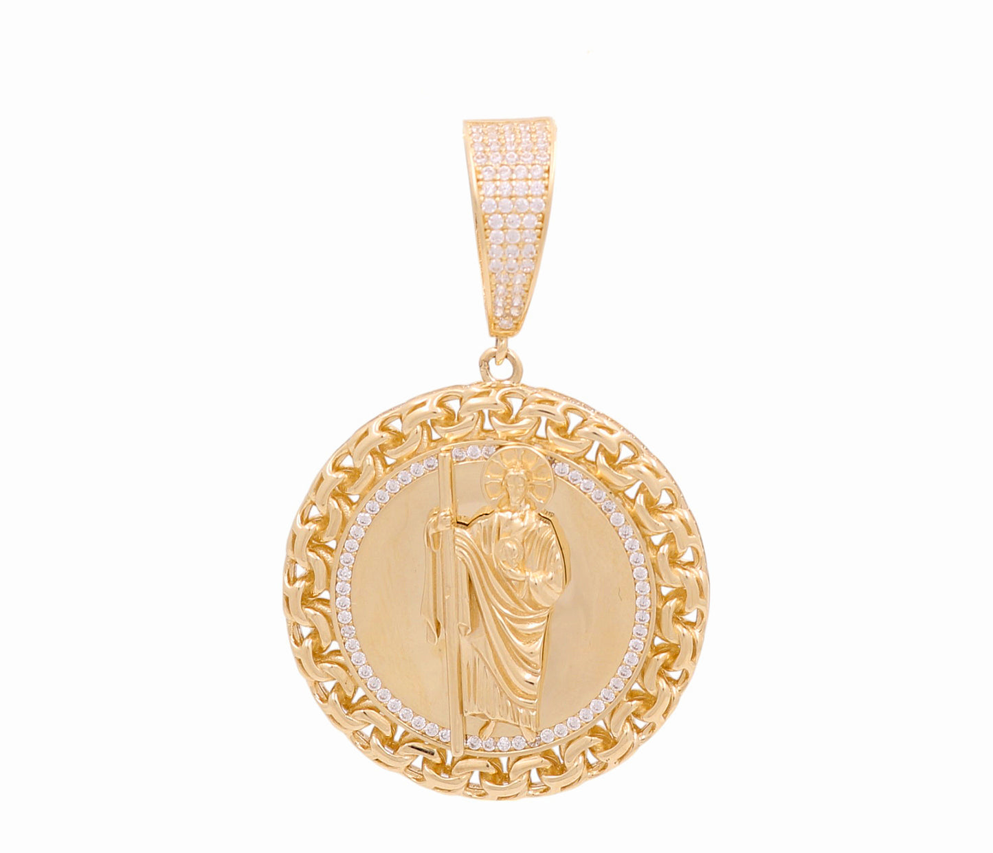 14K Yellow Gold Medal with San Judas Pendant  / Stone: CZ / Weight 17.3 GR