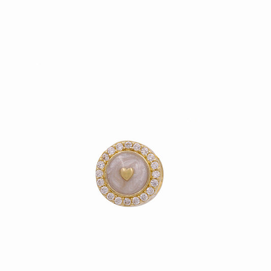 14K Yellow Gold Heart Bracelet Charm With Mother or Pearl / Weight: 1.7 GR / Stone: Cz / P24CH-113