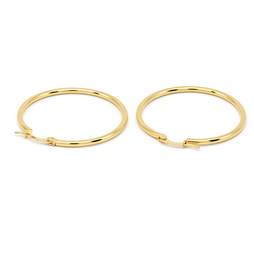10K Yellow Gold Fashion Plain Hoop Earrings / Size: 2mmx36mm / Weight: 2.5 GR / DOEH0PL