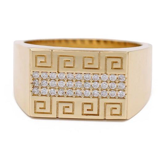 14K Yellow Gold Men’s Fashion Greek Ring / CZ / Size 9.5 / Weight: 4.9 GR / COMR4FS-61