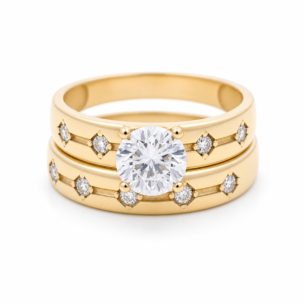 14K Yellow Gold Women’s Bridal Set / Stone: Cz / Size: 7.5 / Weight: 4 GR