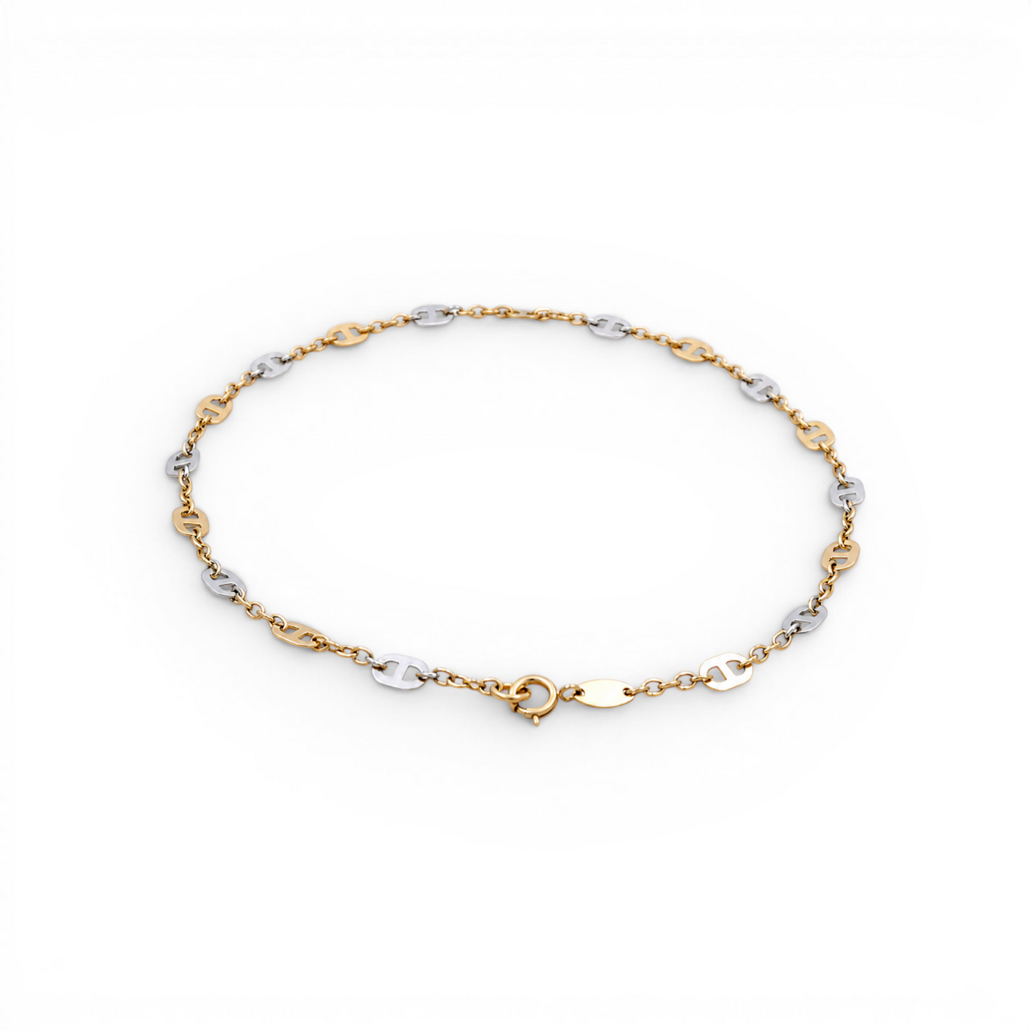 14K I Yellow Gold Fashion Women's Ankle Bracelet -Two Tone / Size: 10" / Weight: 2.5 GR