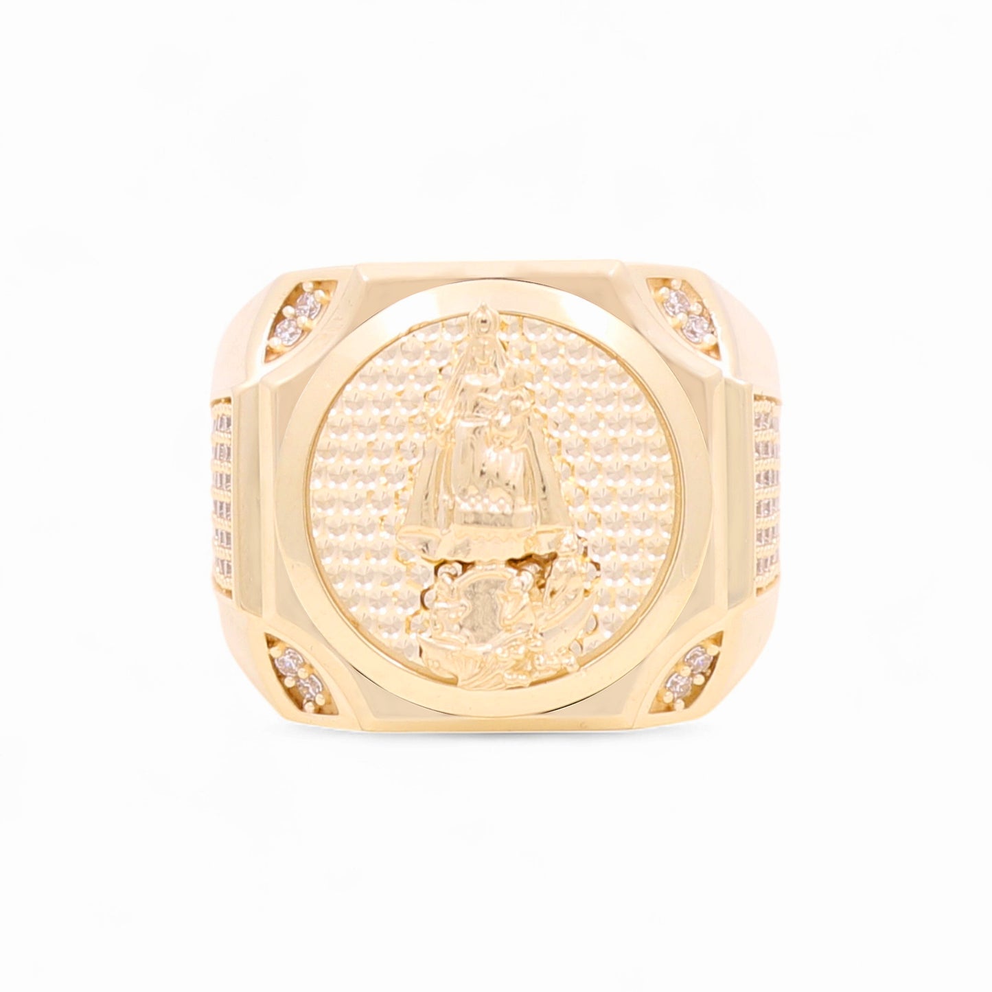 10K Yellow Gold Virgen de la Caridad Men's Ring with Cz / Size: 11 / Weight: 9.8 GR / 711-99999