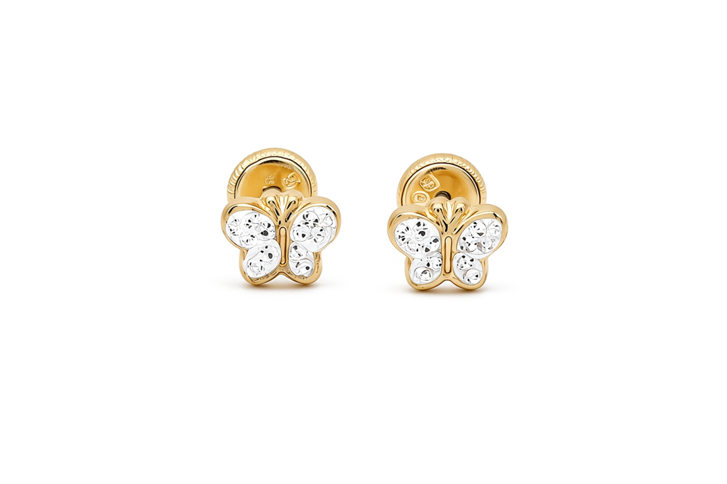 14K Yellow Gold Fashion Butterfly Stud Earrings with Cz Stone / 6-B09501PSF