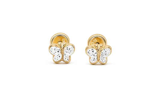 14K Yellow Gold Fashion Butterfly Stud Earrings with Cz Stone / 6-B09501PSF