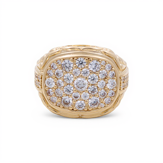 14K Yellow Gold Fashion Men's Ring with Cz / Size: 10 / Weight: 9.1 GR