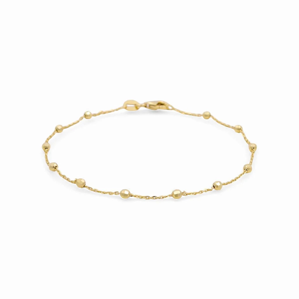 14K Yellow Gold Fancy Link Women's Bracelet with Diamond Cut Balls / Size: 1MM 7” / Weight: 1.5GR / DCWB4FL1-7