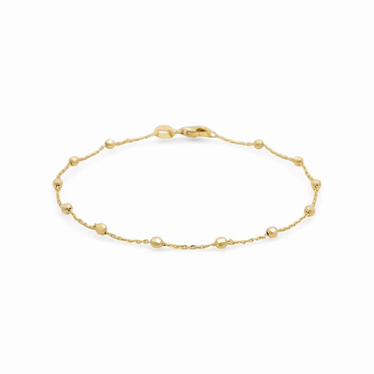 14K Yellow Gold Fancy Link Women's Bracelet with Diamond Cut Balls / Size: 1MM 7” / Weight: 1.4GR / DCWB4FL1-7
