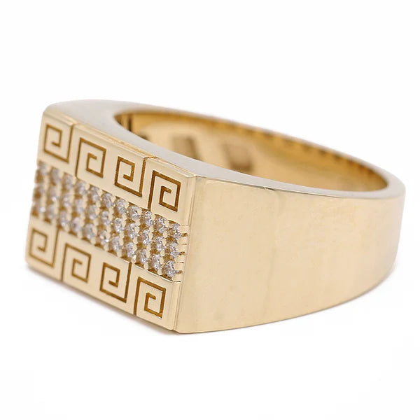 14K Yellow Gold Men’s Fashion Greek Ring / CZ / Size 9.5 / Weight: 4.9 GR / COMR4FS-61