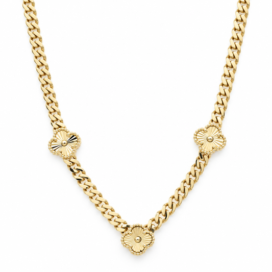 14K Yellow Gold Monaco Women's Necklace with Three Clovers / Size: 18.5'' / Weight: 17.5 GR / DONK4MONCLV