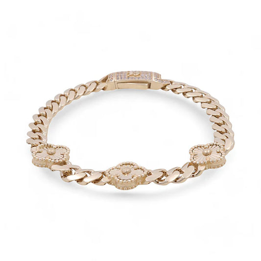 10K Yellow Gold Monaco Women's Bracelet with Three Gold Clover / CZ / Size: 7.25" / Weight: 11.4 GR / DOWB0MONCLV