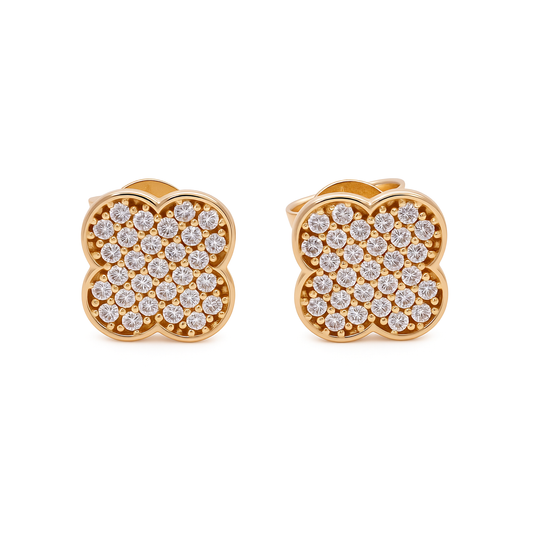 14K Yellow Gold Flower Stud Earrings with Cz / Weight: 1.2 GR / DQES4FL-5