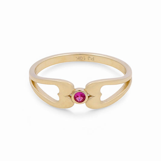 10K Yellow Gold Fashion Women's Ring with Pink CZ / Size: 8 / Weight: 1.8 GR / DPWR0FS-9