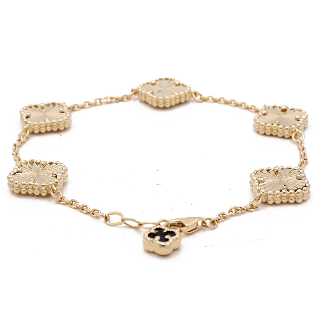 14K Yellow Gold Five Clover Women's Bracelet / Size: 7" 11MM / Weight: 9.5 GR / DOWB4CLV-5