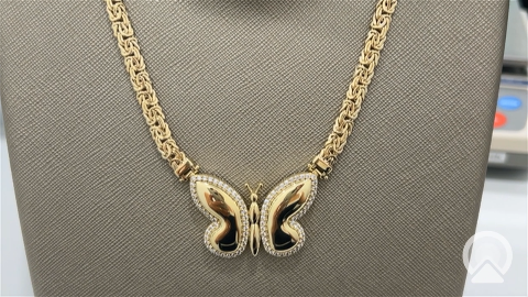 10K Yellow Gold Byzantine Woman's Necklace with Butterfly and Cz / Size: 17" / Weight: 19.4 GR / DPNK0BZBT