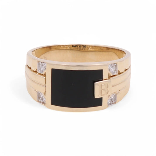 14K Yellow Gold Fashion Men's Ring with Onyx / Stone: Cz / Size: 10 / Weight 5.6gr / KEMR4FS-7