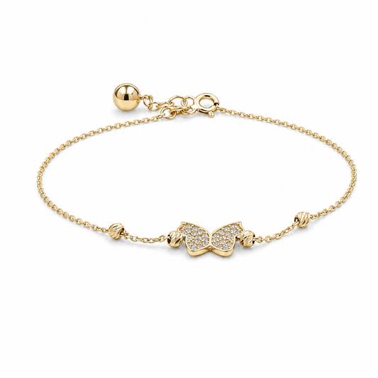 14k Yellow Gold Women's Bracelet with Butterfly and Cz / Size: 7" / Weight: 2 GR / CCFWB4BT