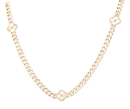 10K Yellow Gold Monaco Women's Necklace with Three Gold Clover/ CZ / Size: 18.5" / Weight: 19.3 GR/ DONK0MONCLV