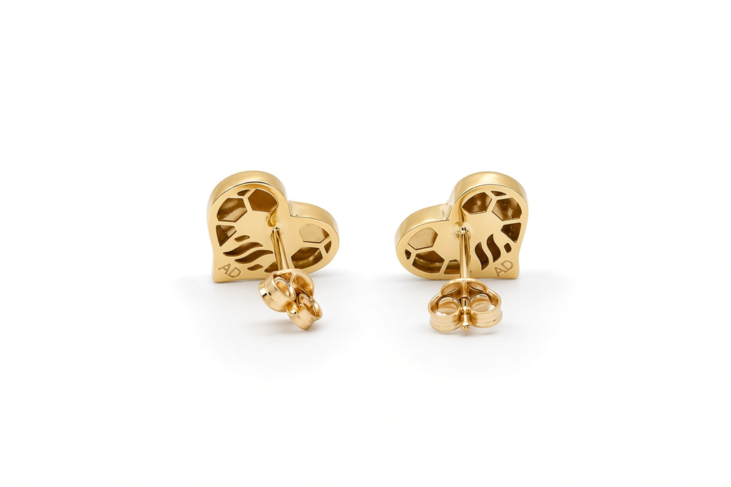10K Yellow Gold Heart Women's Stud Earrings / Weight: 1.7 GR / CD0296ORP