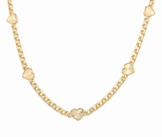10K Yellow Gold Chinese Link Necklace with Heart and Cz / Size: 18” / Weight: 21.1 GR / CONK0HR-1